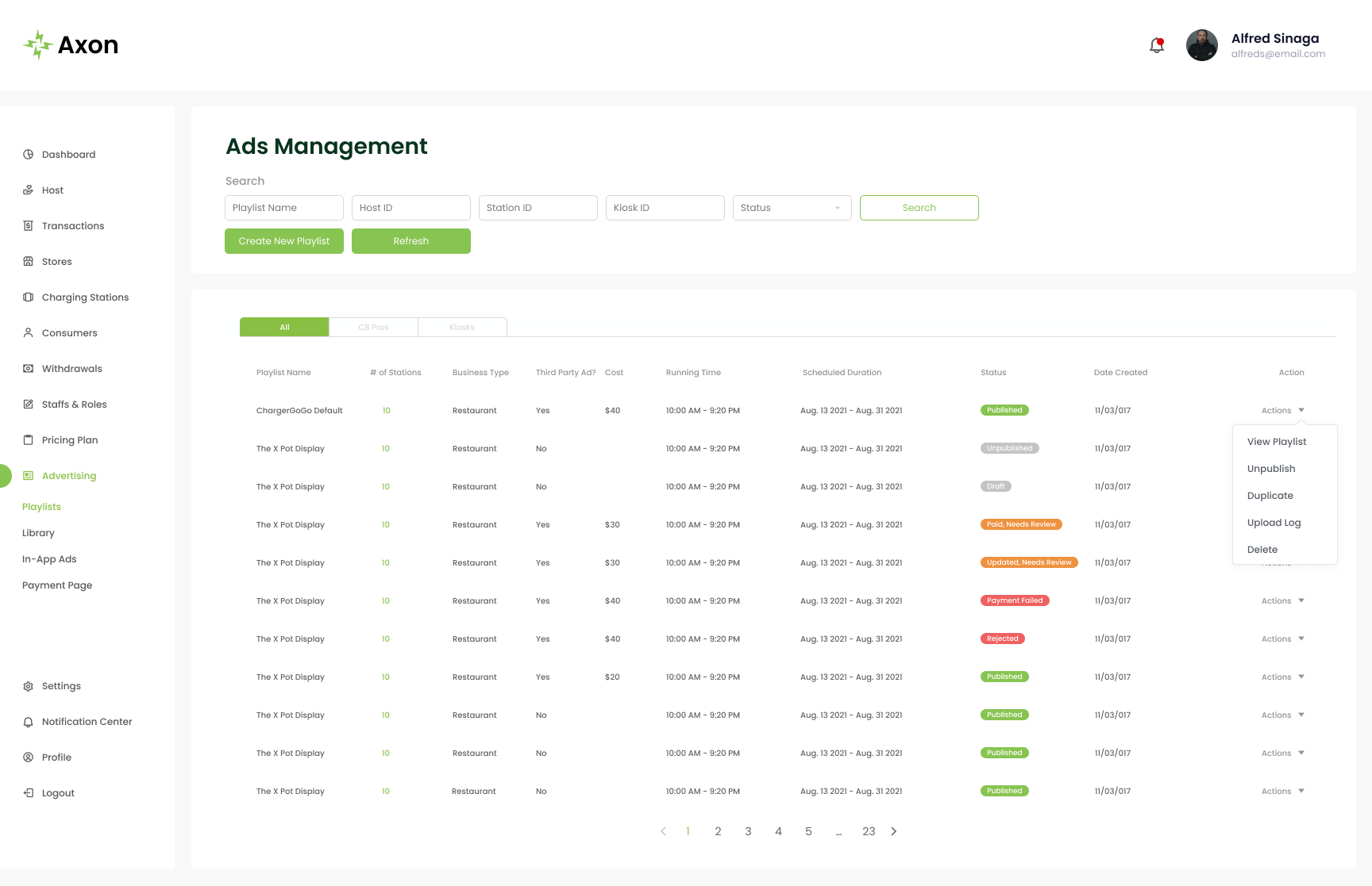 Axon device operations and management interface