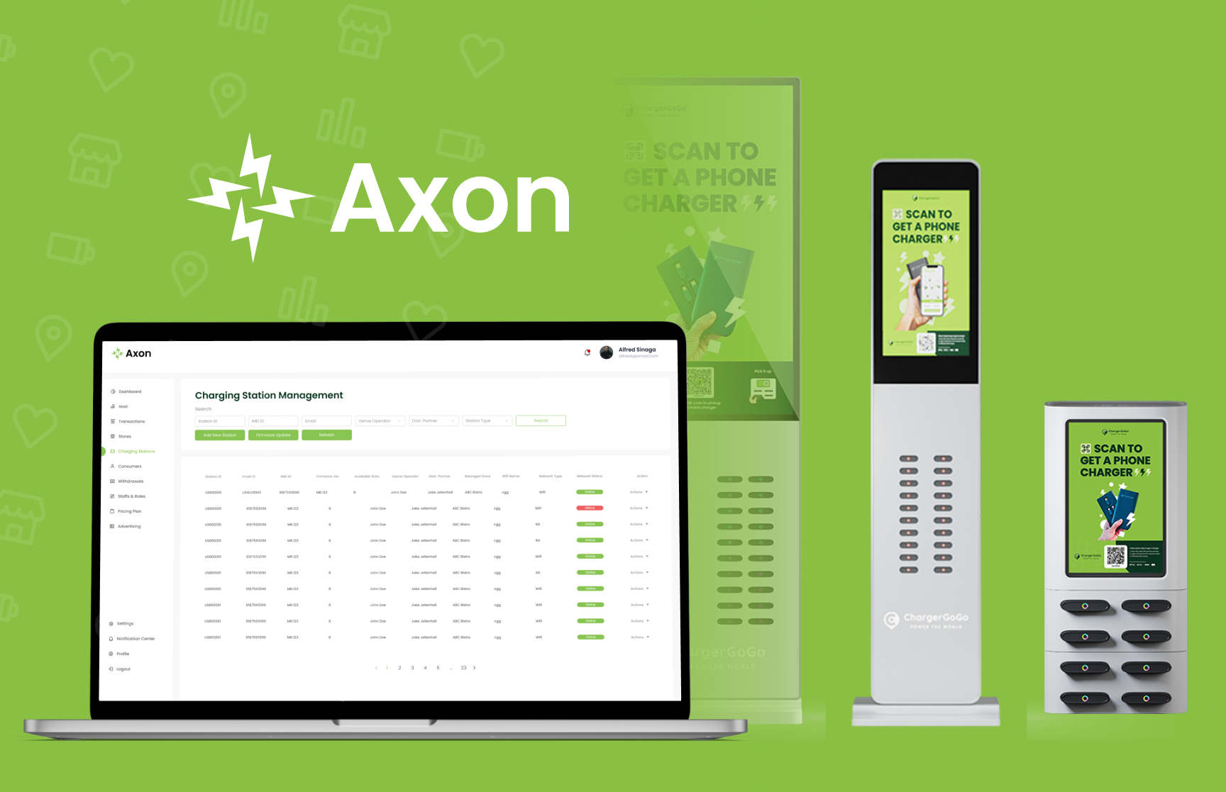 Axon charging station management interface