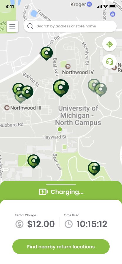 ChargerGoGo App map with nearby charging stations