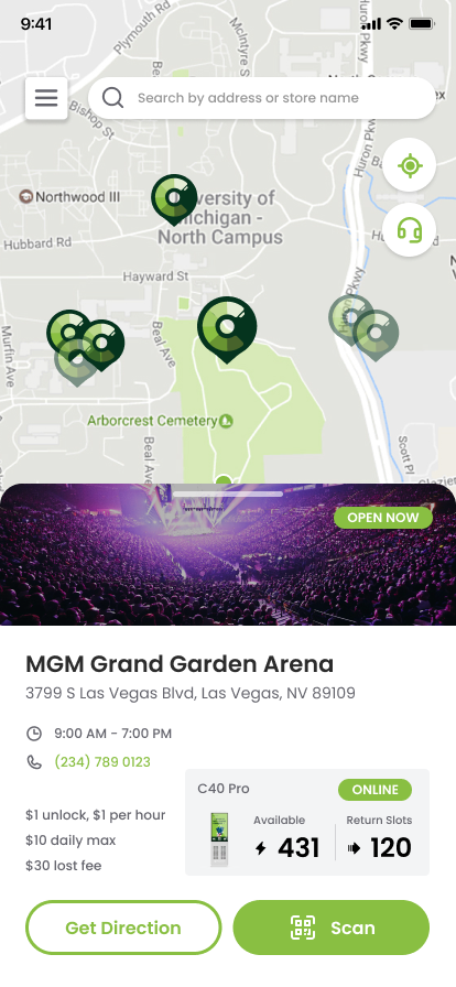 ChargerGoGo App map and nearby return locations