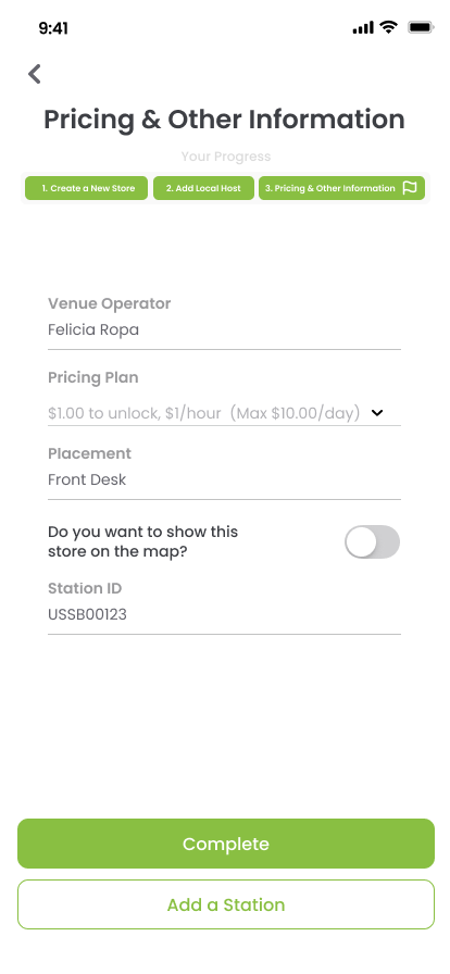 Approach pricing screen
